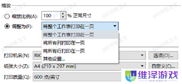 在打印设置中调整尺寸